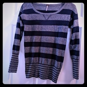Blue and gray ladies striped top